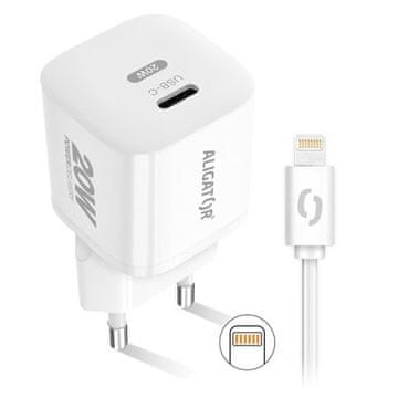 Aligator Mrežni punjač Power Delivery 20W, USB-C + for Apple - white
