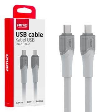 AMIO Kabel za punjenje USB-C USB-C 60W 300cm Fulllink model X111 prijenos podataka AMIO-04293