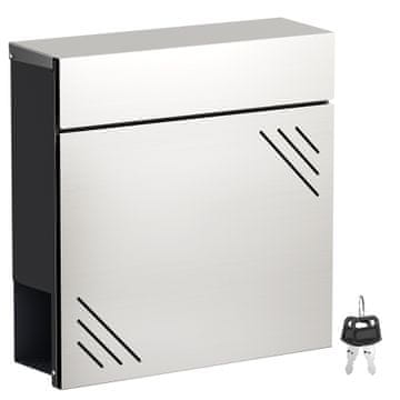 Wiltec Zidni poštanski sandučić s utorom za novine, nehrđajući čelik, meko zatvaranje, V63