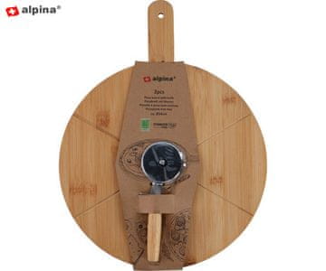 Alpina daska za pizzu s nožem, drvena, 34 cm