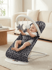 Tavalax Dječja ležaljka–ljuljačka, 3 položaja 21°/33°/45°, sklopiva, čelični okvir, odvojiva tkanina, s lukom za igračke, Leopard