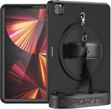 Nikcorp Futrola za iPad 9/8/7 10.2", robusna zaštitna maska s 360° rotirajućim stalkom, držačem za ruku i remenom za rame, crna