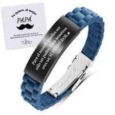 Nikcorp Muška narukvica od nehrđajućeg čelika s gravurom Te quiero, el mejor PAPA, crni podesivi remen, poklon za Dan očeva