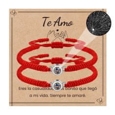 Nikcorp Narukvice za parove Volim te na 100 jezika, crvene, set 2 komada, podesiva veličina 18-28 cm, nehrđajući čelik i najlon