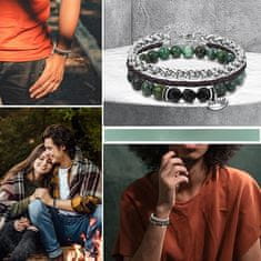 Nikcorp Muška narukvica set od 3 komada, prirodna koža, nehrđajući čelik i prirodni kamen tirkiz i opsidijan, podesiva veličina