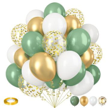 Nikcorp Lateks baloni set 35 kom, 30 cm, zeleni, zlatni i srebrni, s konfetima, za rođendane, vjenčanja i party dekoracije