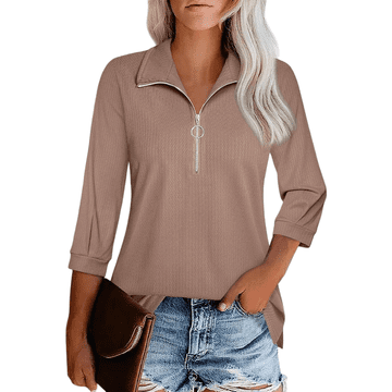 Nikcorp Ženska bluza džemper s patentnim zatvaračem, 3/4 rukavi, elegantna business casual vesta, smeđa boja, veličina XXL