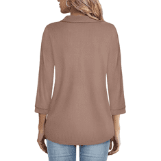 Nikcorp Ženska bluza džemper s patentnim zatvaračem, 3/4 rukavi, elegantna business casual vesta, smeđa boja, veličina XXL