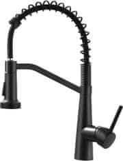 Nikcorp Kuhinjska miješalica crna mat s fleksibilnom spiralnom oprugom, izvlačna glava tuša, rotacija 360°, jednoručna slavina