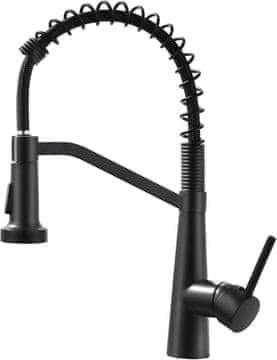 Nikcorp Kuhinjska miješalica crna mat s fleksibilnom spiralnom oprugom, izvlačna glava tuša, rotacija 360°, jednoručna slavina