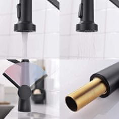 Nikcorp Kuhinjska miješalica crna mat s fleksibilnom spiralnom oprugom, izvlačna glava tuša, rotacija 360°, jednoručna slavina