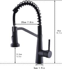 Nikcorp Kuhinjska miješalica crna mat s fleksibilnom spiralnom oprugom, izvlačna glava tuša, rotacija 360°, jednoručna slavina