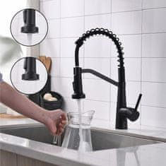 Nikcorp Kuhinjska miješalica crna mat s fleksibilnom spiralnom oprugom, izvlačna glava tuša, rotacija 360°, jednoručna slavina