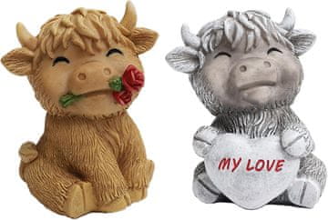 Nikcorp Skulptura škotskog visinskog goveda, set od 2 figure od smole, dekorativne statuete za dom i vrt, ručno oslikano, žuta i siva