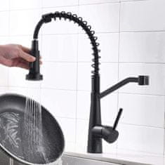 Nikcorp Kuhinjska miješalica crna mat s fleksibilnom spiralnom oprugom, izvlačna glava tuša, rotacija 360°, jednoručna slavina