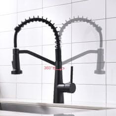 Nikcorp Kuhinjska miješalica crna mat s fleksibilnom spiralnom oprugom, izvlačna glava tuša, rotacija 360°, jednoručna slavina