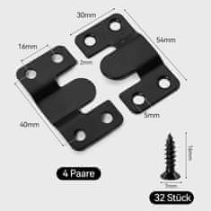 Nikcorp Namještajne kuke za slike, ogledala i plakate, Z-držači od nehrđajućeg čelika, crni, set 8 komada s vijcima, bešavna montaža