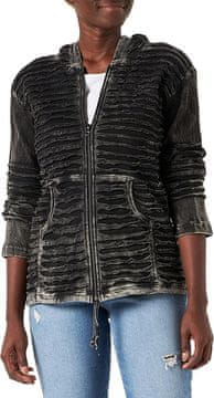 Nikcorp Ženska Gothic majica s kapuljačom, razor cut prorezi, pamučna vesta na patentni zatvarač, stonewashed, crna, veličina S