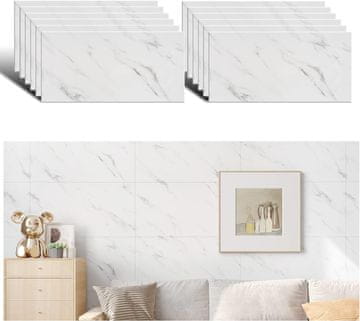 Nikcorp Samoljepljive PVC pločice vodootporne bijele, zidne i podne naljepnice 60x30 cm, imitacija pločica, set 12 komada