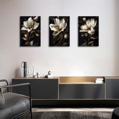 Nikcorp Slika na platnu Ljiljani, set od 3 komada, 120x60 cm, crno-zlatni cvjetni motiv, moderno zidno platno s drvenim okvirom