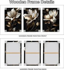 Nikcorp Slika na platnu Ljiljani, set od 3 komada, 120x60 cm, crno-zlatni cvjetni motiv, moderno zidno platno s drvenim okvirom