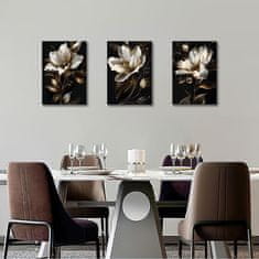 Nikcorp Slika na platnu Ljiljani, set od 3 komada, 120x60 cm, crno-zlatni cvjetni motiv, moderno zidno platno s drvenim okvirom
