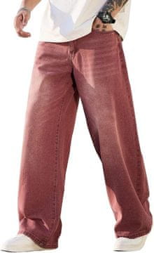 Nikcorp Muške baggy traperice široke nogavice crvene boje, Y2K retro streetwear stil, udoban i izdržljiv traper, veličina S