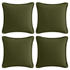 Nikcorp Pamučne dekorativne jastučnice 50x50 cm, set od 4 komada, maslinasto zelene s resicama, boho stil, 100% pamuk