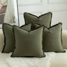 Nikcorp Pamučne dekorativne jastučnice 50x50 cm, set od 4 komada, maslinasto zelene s resicama, boho stil, 100% pamuk