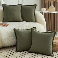 Nikcorp Pamučne dekorativne jastučnice 50x50 cm, set od 4 komada, maslinasto zelene s resicama, boho stil, 100% pamuk
