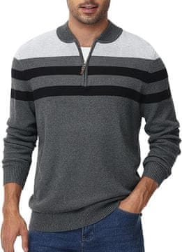 Nikcorp Muški pamučni džemper s patentnim zatvaračem 1/4, elegantan pleteni pulover s podignutim ovratnikom, siva boja, veličina L