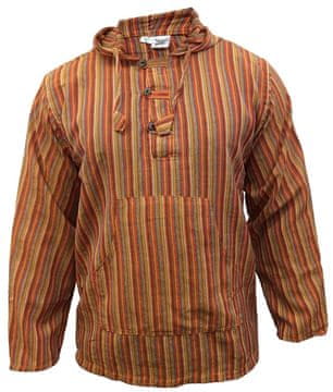 Nikcorp Muška pamučna košulja s kapuljačom na pruge, narančasta, 4XL, lagani pamuk, dugački rukavi, boho stil za festivale