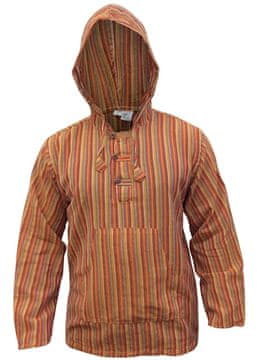 Nikcorp Muška prugasta košulja s kapuljačom, 100% pamuk, lagana boho majica, narančasti mix, grandpa stil, ručni rad, veličina M