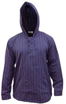 Nikcorp Muška pamučna košulja s kapuljačom, prugasta, ljubičasti mix, lagani boho stil, ručni rad, 100% pamuk, veličina 3XL