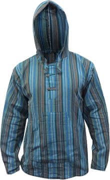 Nikcorp Muška prugasta košulja s kapuljačom, 100% pamuk, tirkizni mix, lagana boho bluza dugih rukava, veličina 3XL