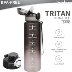 Nikcorp Sportska boca za vodu 1L Tritan, 2 poklopca, sa slamkom, motivacijska skala, bez BPA, za fitness, trčanje i školu, crno-šarena