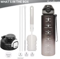 Nikcorp Sportska boca za vodu 1L Tritan, 2 poklopca, sa slamkom, motivacijska skala, bez BPA, za fitness, trčanje i školu, crno-šarena