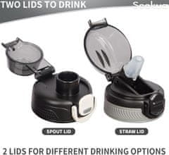 Nikcorp Sportska boca za vodu 1L Tritan, 2 poklopca, sa slamkom, motivacijska skala, bez BPA, za fitness, trčanje i školu, crno-šarena