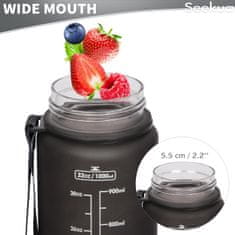 Nikcorp Sportska boca za vodu 1L Tritan, 2 poklopca, sa slamkom, motivacijska skala, bez BPA, za fitness, trčanje i školu, crno-šarena