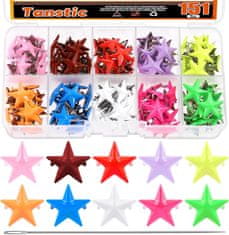 Nikcorp Metalne zakovice zvjezdice, šarene, 15 mm, set 151 komad, za ukrašavanje odjeće, obuće i kože, s iglom i kutijom