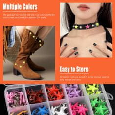 Nikcorp Metalne zakovice zvjezdice, šarene, 15 mm, set 151 komad, za ukrašavanje odjeće, obuće i kože, s iglom i kutijom