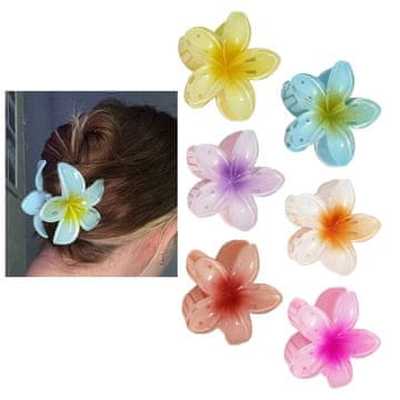 Nikcorp Kvačica za kosu štipaljka u obliku cvijeta set 6 komada, havajska plumerija od akrila, snažno držanje, 8,5 cm, višebojne