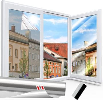 Nikcorp Zrcalna folija za prozore 90 x 200 cm, efekt venecijanskog ogledala, samoljepljiva, toplinska i UV zaštita, srebrna