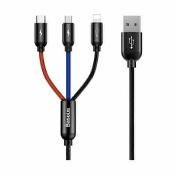 BASEUS BASEUS 3-u-1 USB kabel, USB-A na USB-C, Lightning i USB-Micro, 1,2 m, 3,5 A, crna/plava/crvena