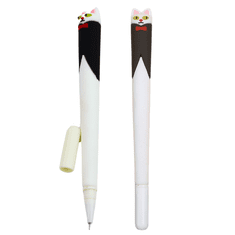 slomart Gel olovka 'Mačkica s leptirom', plavi uložak, crno-bijela, 16.5cm