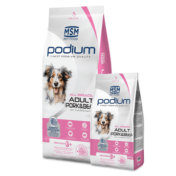 MSM PODIUM Suha hrana za odrasle pse svih pasmina, svinjetina i govedina, 14 kg