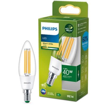 Philips LED E14 krunska B35 prozirna 2.3W 485lm 2700K energetska A