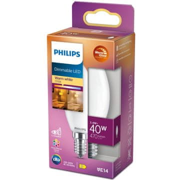 Philips LED E14 kruna 3.4W 470lm WarmGlow prigušiva matirana