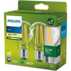 Philips Pakiranje od 2 LED E27 Normalna 4W (60W) Prozirna 840lm 2700K Energetska klasa A
