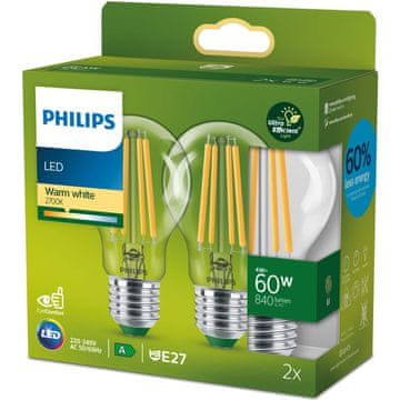 Philips Pakiranje od 2 LED E27 Normalna 4W (60W) Prozirna 840lm 2700K Energetska klasa A